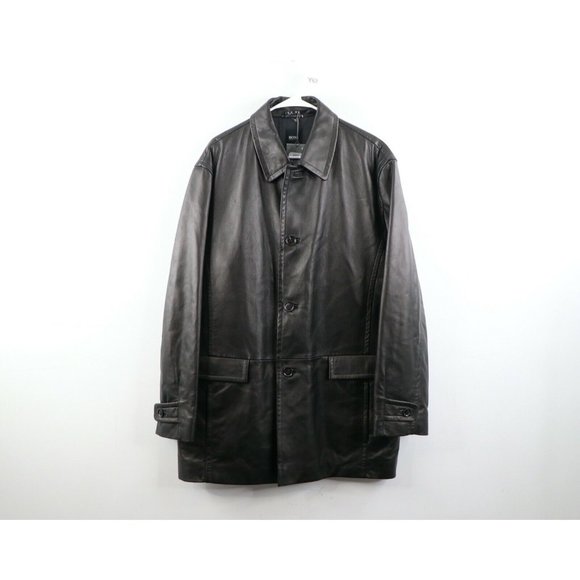 New Hugo Boss Mens Size 42R Soft Lamb Leather Lined Button Jacket Coat Black